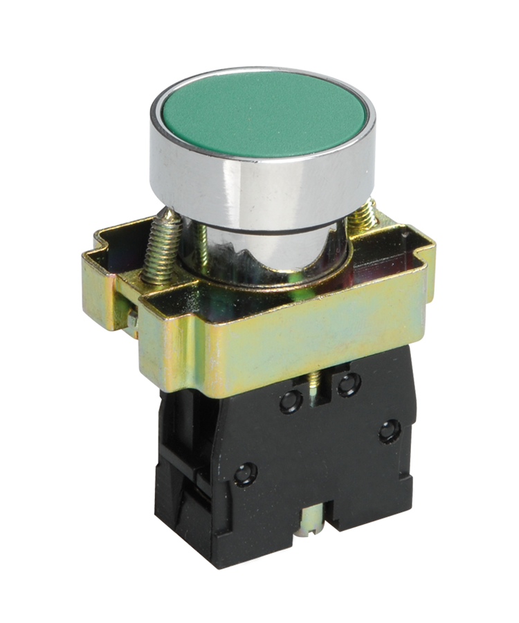 LAY5-BA31, зелёный, 1НО, цилиндр, хром, без подсветки, d22мм  (ЭТ)