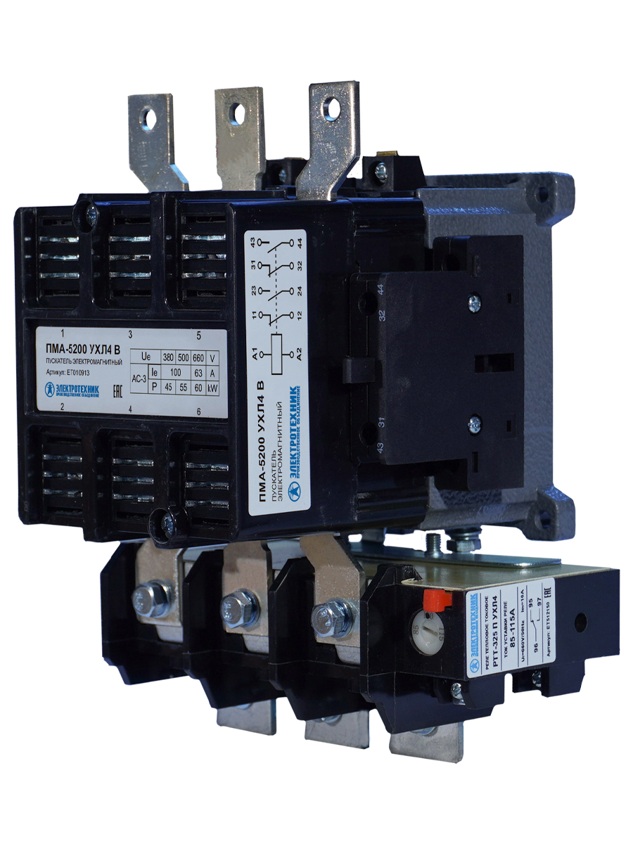 ПМА-5200 УХЛ4 В, 220В, 2з+2р, 100А, нереверсивный, с реле РТТ-325 85-115А, IP00  (ЭТ)