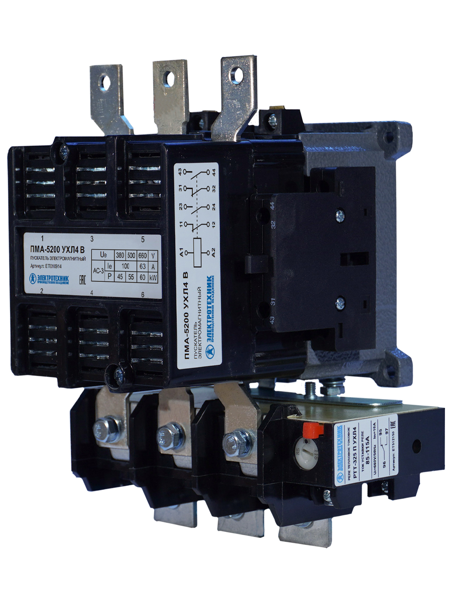 ПМА-5200 УХЛ4 В, 380В, 2з+2р, 100А, нереверсивный, с реле РТТ-325 85-115А, IP00  (ЭТ)