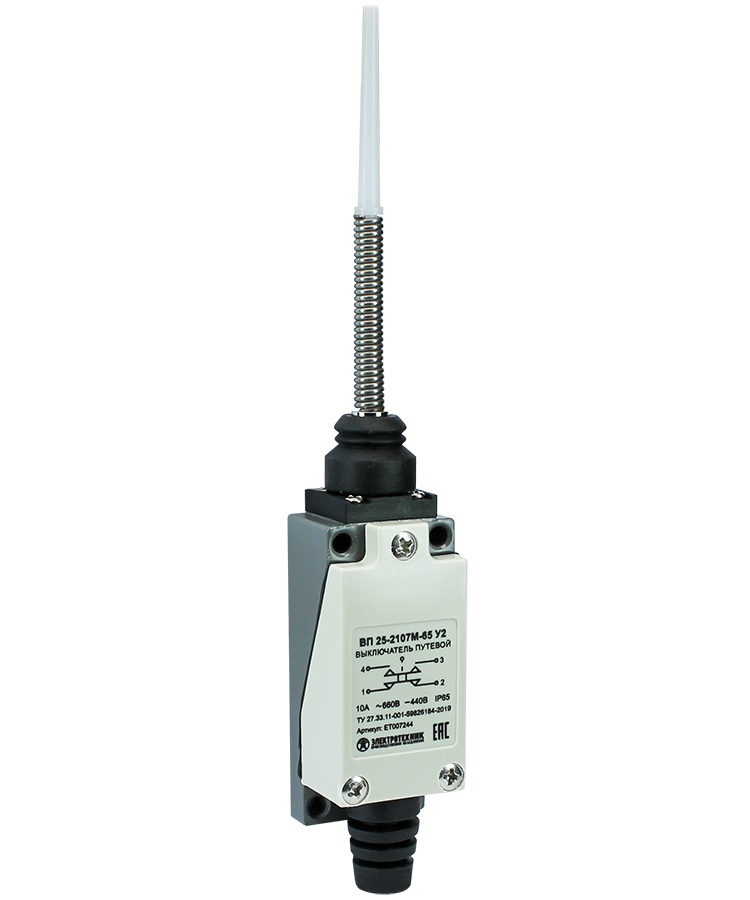 ВП 25-2107М-65 У2,рычаг пружинный с пластик.наконечником,1з+1р,мгновенный,21х56 мм,3А,IP65 (ЭТ)