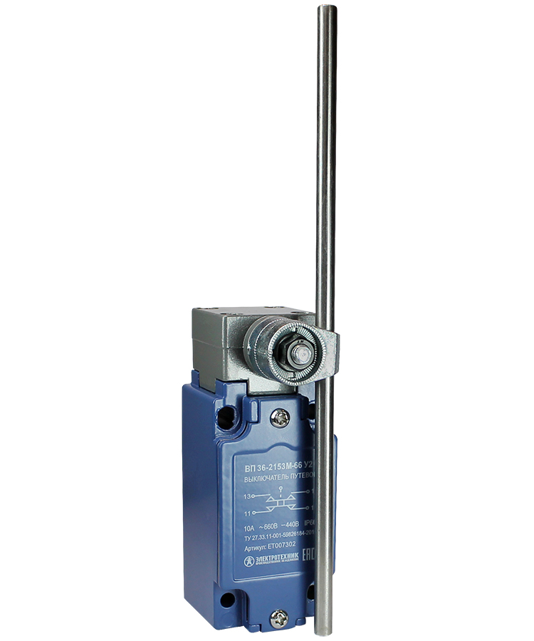 ВП 36-2153М-66 У2 (XCKJ10553H29),стальн.рычаг,рег.по дл.,1з+1р,мгнов.,30х60,б/сальн.,3А,IP66 (ЭТ)