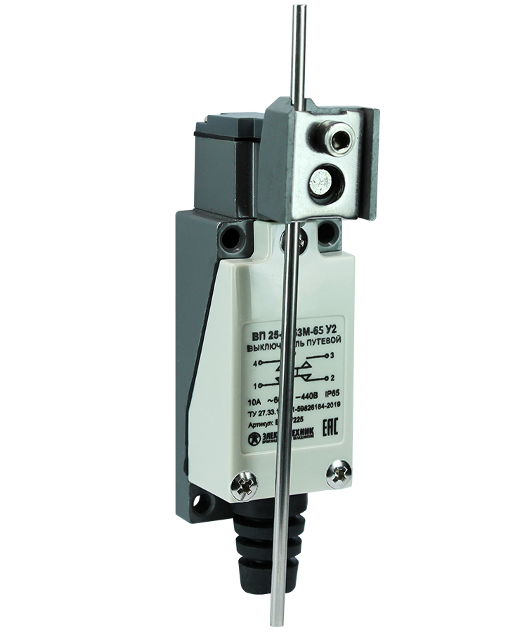 ВП 25-2153М-65 У2,круглый стальной рычаг, рег.по длине,1з+1р,мгновенный,21х56 мм,3А,IP65 (ЭТ)