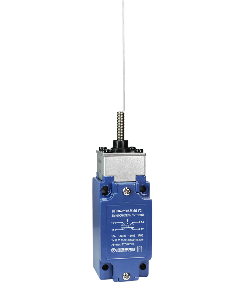 ВП 36-2106М-66 У2 (XCKJ10506H29),рычаг"кошачий ус",1з+1р,мгнов.,30х60 мм,б/сальника,3А,IP66  (ЭТ)