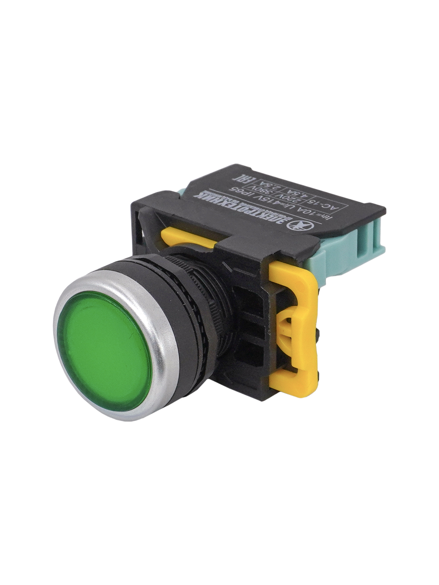 ВК22-EW3361-65У1, зелёный, 1НО, цилиндр, с подсветкой 220В, d22мм, IP65  (ЭТ)