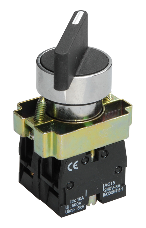 LAY5-BJ25, 1НО+1НЗ, на 2 положения с фиксацией I-O, длинная рукоятка, хром, d22мм  (ЭТ)