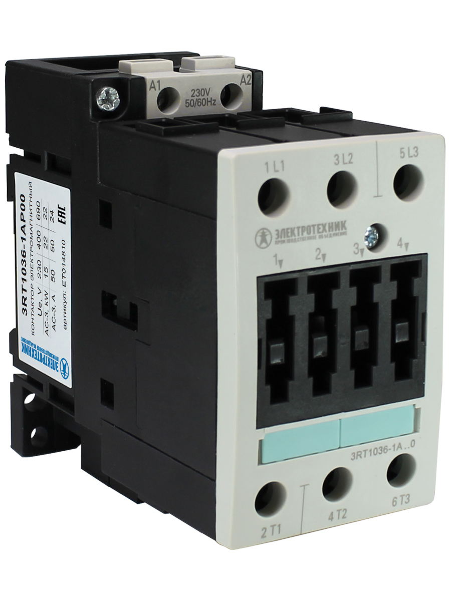 3RT1036-1AP00,3-пол.,50A,AC-3,22кВт/400V,230V AC,50/60Гц,типоразмер S2,винтовые клеммы,IP20  (ЭТ)