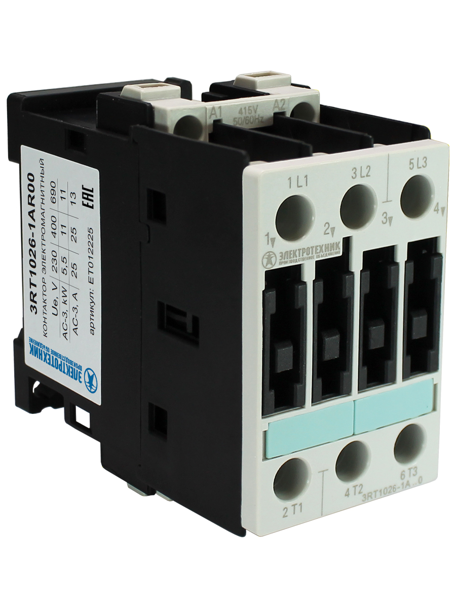 3RT1026-1AR00,3-пол.,25A,AC-3,11кВт/400V,415V AC,50/60Гц,типоразмер S0,винтовые клеммы,IP20  (ЭТ)