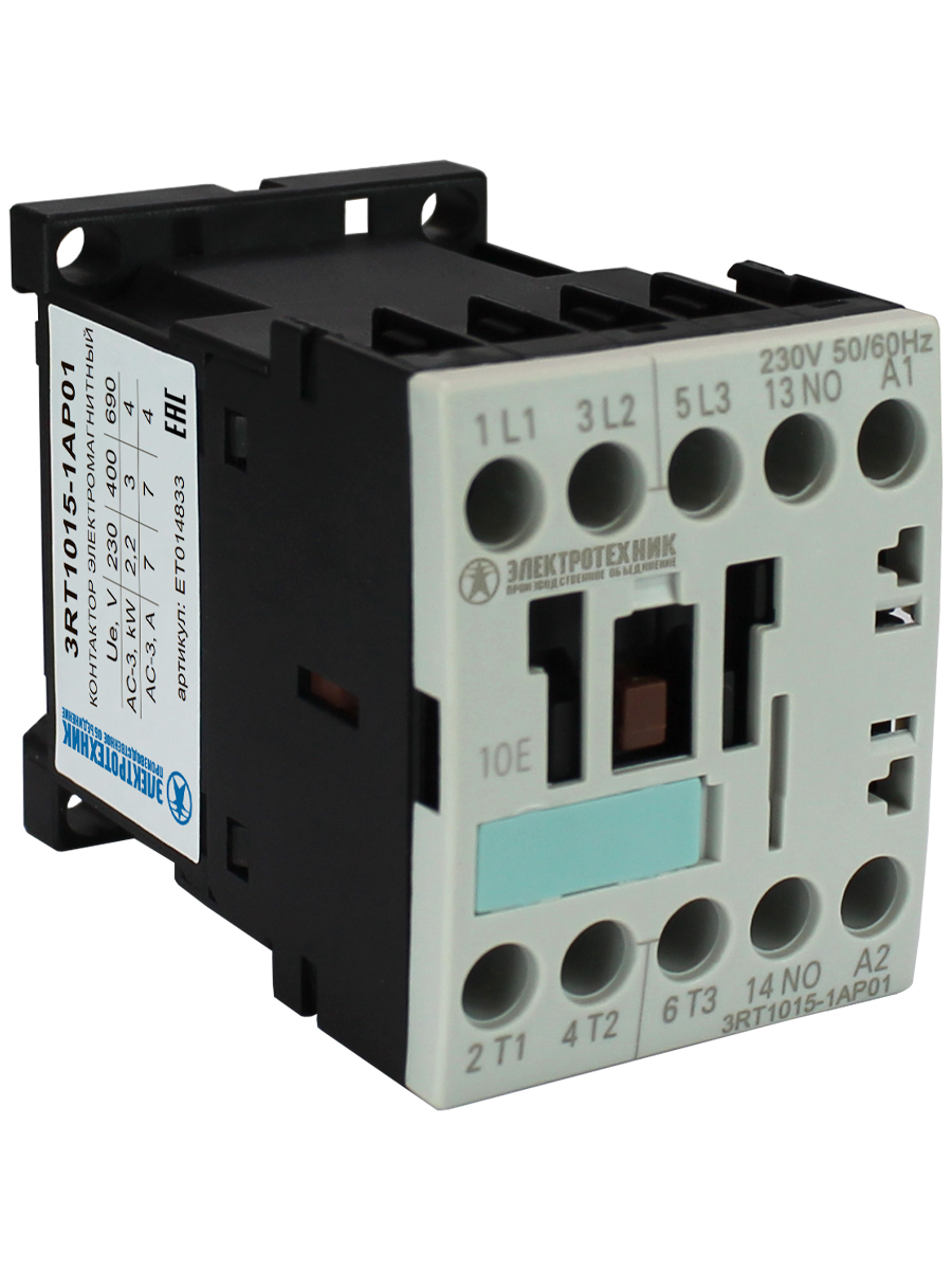 3RT1015-1AP01,3-пол.,7А,AC-3,3кВт/400V,1НО,230V АС,50/60Гц,типоразмер S00,винтовые клеммы,IP20  (ЭТ)