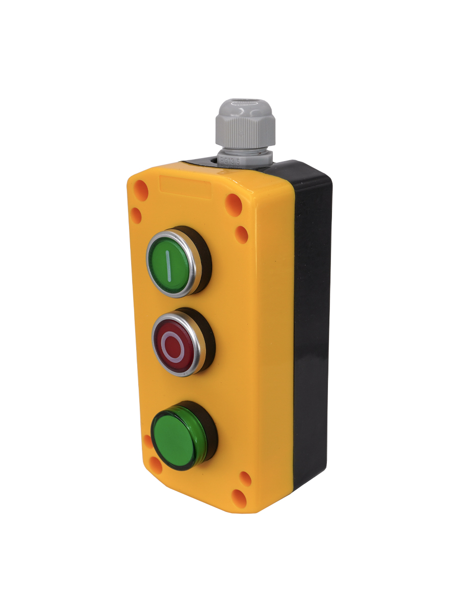 ПКУ22-33V1M-65У1,1 зелёный цилиндр "I" (НО),1 красный цилиндр "O" (НЗ),лампа зелёная 220В AC, IP65 